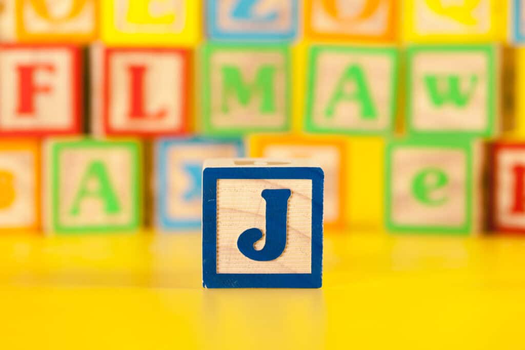 50+ Modern & Unique Baby Boy Names With J | We’re seeing a new generation of baby boy names that start with J emerge today. Here are a few that are picking up steam in 2025 and beyond. Babies alphabet block letter j blue