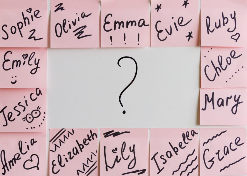 baby girl names on post it notes