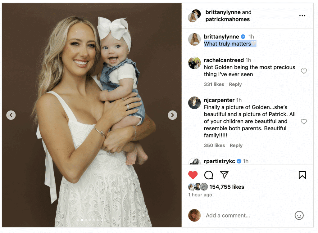 Fans flip over Brittany and Patrick Mahomes sharing first photo of their baby girl | Brittany captioned the images, writing, “What truly matters🤍.” Celebrity Fans flip over Brittany and Patrick Mahomes sharing first photo of their baby girl | Brittany captioned the images, writing, “What truly matters🤍.”