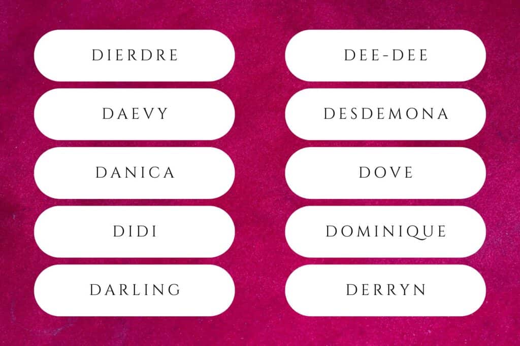 65+ Dazzling & Defiant D Names for Girls | The only two D girl names to crack the top-100 in 2024 were Delilah (50th) and Daisy (76th). Babies baby girl names that start with d