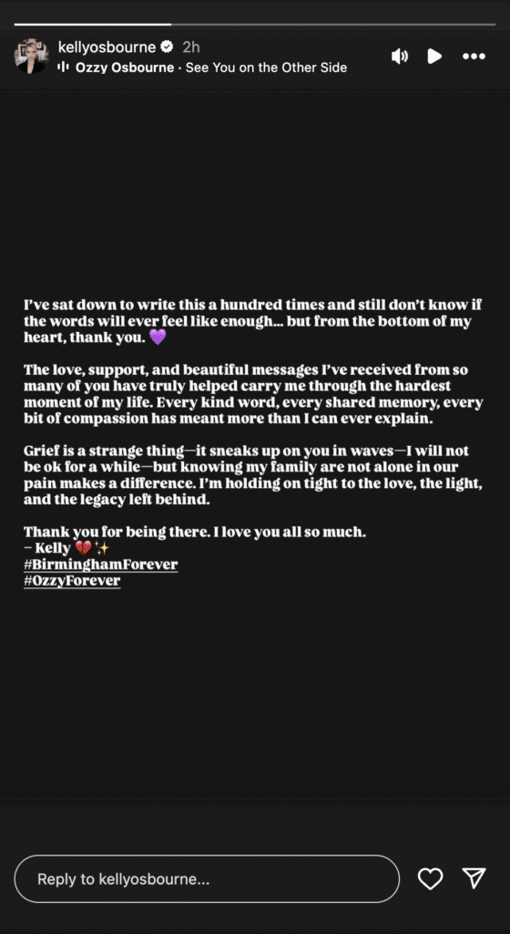 Kelly Osbourne says 'I will not be ok for a while' in first statement since Ozzy Osbourne's death | “I’ve sat down to write this a hundred times...”