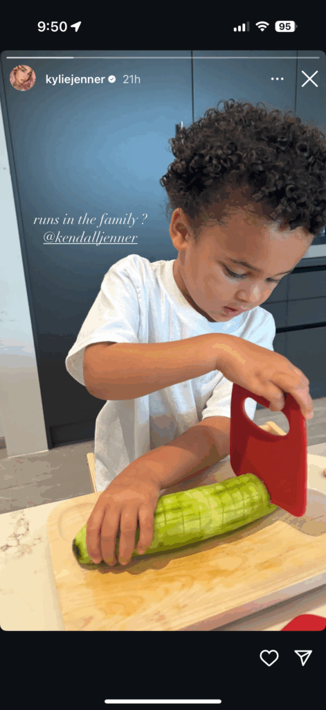 Kylie Jenner makes fun of sister Kendall Jenner while sharing photo of son, 3, cutting a cucumber | It must "run in the family."