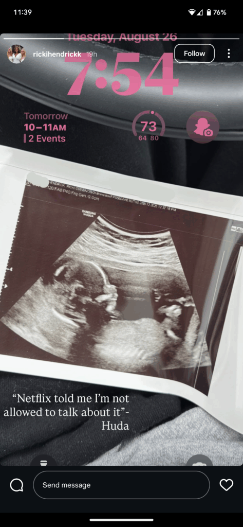 ‘Bachelorette’ alum Emily Maynard Johnson’s 20-year-old daughter announces pregnancy | “My heart is so full, yet my stomach is so empty because she hates all food.” Pregnancy News ricki hendrick pregnancy reveal ultrasound photo
