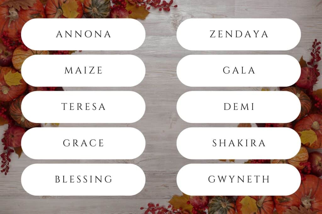 fall names for girls inspired by thanksgiving