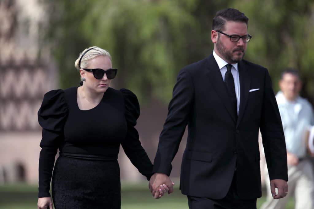 Meghan McCain Faces Backlash Over the Unique Name She Chose for Baby No. 3 1 1025282526 meghan mccain with husband ben domenech at john mccain funeral
